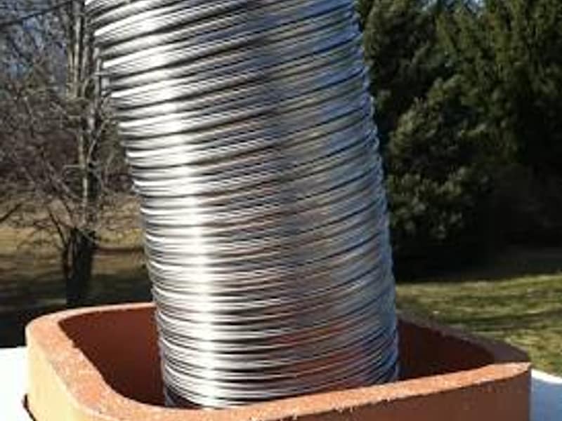 stainless liner coil entering the clay flue tile on a chimney in Hamilton, NJ